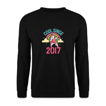 Cool seit 2017 Dabbing Einhorn 5. Geburtstag - Unisex Pullover - Schwarz - Vorne - Alina (178cm) & Michal (187cm)