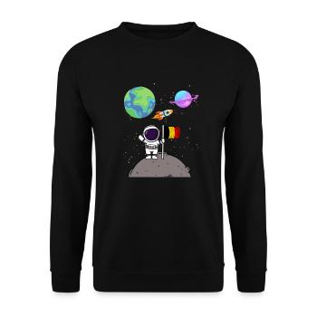 Mondlandung Planet Belgien Flagge Astronaut - Unisex Pullover - Schwarz - Vorne - Alina (178cm) & Michal (187cm)