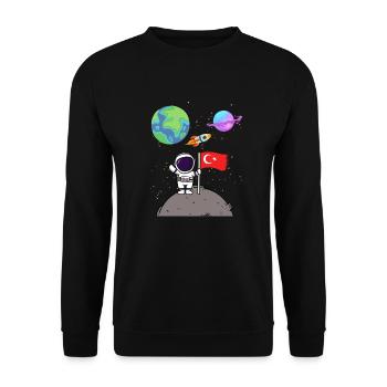 Mondlandung Planet Türkei Flagge Astronaut - Unisex Pullover - Schwarz - Vorne - Alina (178cm) & Michal (187cm)