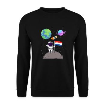 Mondlandung Planet Niederlande Flagge Astronaut - Unisex Pullover - Schwarz - Vorne - Alina (178cm) & Michal (187cm)