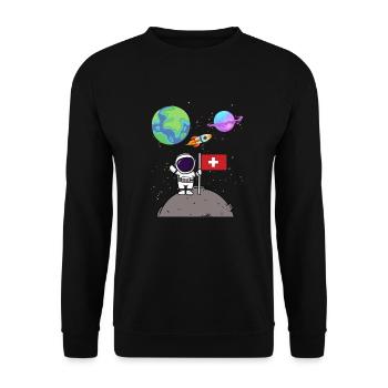 Mondlandung Planet Schweiz Flagge Astronaut - Unisex Pullover - Schwarz - Vorne - Alina (178cm) & Michal (187cm)