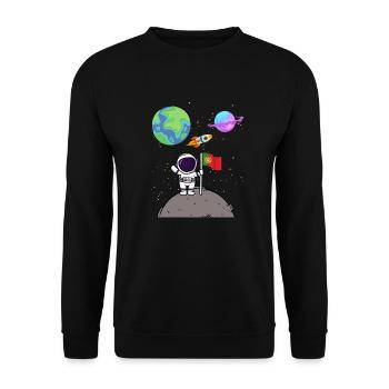 Mondlandung Planet Portugal Flagge Astronaut - Unisex Pullover - Schwarz - Vorne - Alina (178cm) & Michal (187cm)