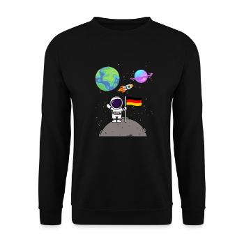 Mondlandung Planet Deutschland Flagge Astronaut - Unisex Pullover - Schwarz - Vorne - Alina (178cm) & Michal (187cm)