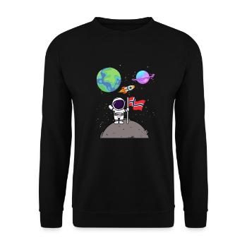 Mondlandung Planet Norwegen Flagge Astronaut - Unisex Pullover - Schwarz - Vorne - Alina (178cm) & Michal (187cm)
