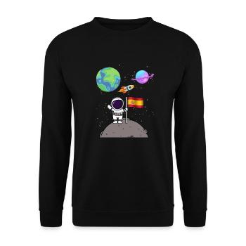 Mondlandung Planet Spanien Flagge Astronaut - Unisex Pullover - Schwarz - Vorne - Alina (178cm) & Michal (187cm)