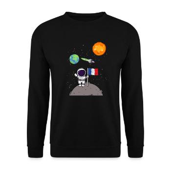Planet Frankreich Flagge Mondlandung Astronaut - Unisex Pullover - Schwarz - Vorne - Alina (178cm) & Michal (187cm)