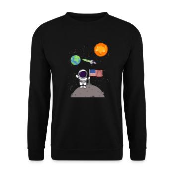 USA Planet Amerika Flagge Mondlandung Astronaut - Unisex Pullover - Schwarz - Vorne - Alina (178cm) & Michal (187cm)