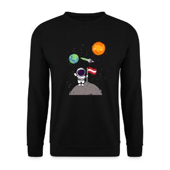 Planet Österreich Flagge Mondlandung Astronaut - Unisex Pullover - Schwarz - Vorne - Alina (178cm) & Michal (187cm)