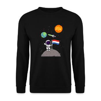 Planet Niederlande Flagge Mondlandung Astronaut - Unisex Pullover - Schwarz - Vorne - Alina (178cm) & Michal (187cm)