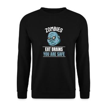 Zombies esse Gehirne du bist sicher Halloween - Unisex Pullover - Schwarz - Vorne - Alina (178cm) & Michal (187cm)