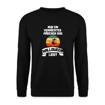 Hexenbesen Hexen Kostüm Mädchen Retro Halloween - Unisex Pullover - Schwarz - Vorne - Alina (178cm) & Michal (187cm)