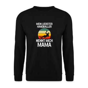 Retro Handballer Mama Muttertag Geschenk Handball - Unisex Pullover - Schwarz - Vorne - Alina (178cm) & Michal (187cm)