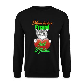 Katzenpfote Katzen Katzenfreund Katzenbesitzer - Unisex Pullover - Schwarz - Vorne - Alina (178cm) & Michal (187cm)