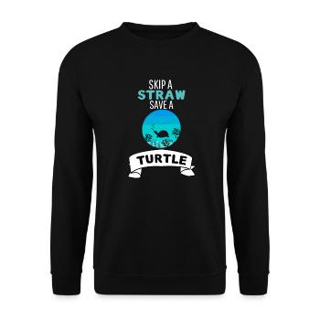 Lass ein Strohhalm weg rette eine Schildkröte - Unisex Pullover - Schwarz - Vorne - Alina (178cm) & Michal (187cm)