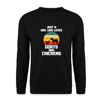 Tierliebhaber Mädchen Geschenk Retro Huhn Ziege - Unisex Pullover - Schwarz - Vorne - Alina (178cm) & Michal (187cm)