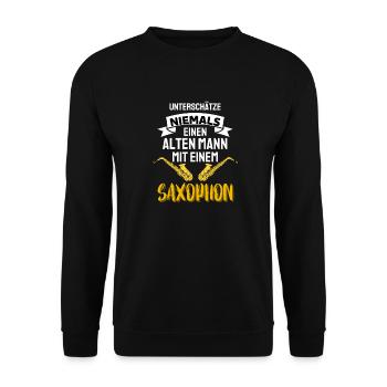 Saxophon Rentner Saxophonspieler Männer Geschenk - Unisex Pullover - Schwarz - Vorne - Alina (178cm) & Michal (187cm)