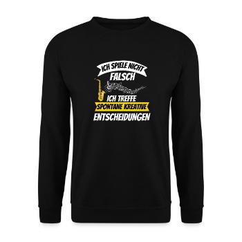 Saxophon Lustiges Geschenk Musik Noten Saxophonist - Unisex Pullover - Schwarz - Vorne - Alina (178cm) & Michal (187cm)
