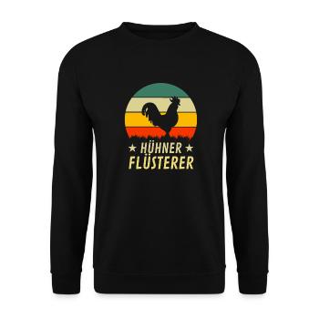 Bauer Hühner Flüsterer Lustiges Geschen Retro Huhn - Unisex Pullover - Schwarz - Vorne - Alina (178cm) & Michal (187cm)
