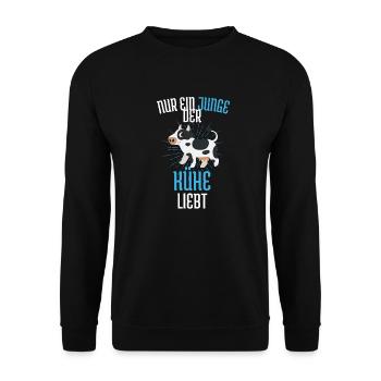Nur ein Junge der Kühe liebt Bauernhof Tier Kuh - Unisex Pullover - Schwarz - Vorne - Alina (178cm) & Michal (187cm)