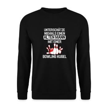 Bowlingspieler Rentner Ruhestand Geschenk Bowling - Unisex Pullover - Schwarz - Vorne - Alina (178cm) & Michal (187cm)