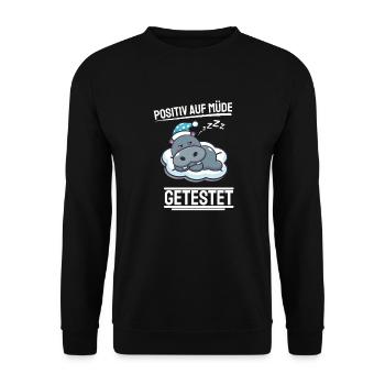 Lustiges Langschläfer Hippo Geschenk Nilpferd - Unisex Pullover - Schwarz - Vorne - Alina (178cm) & Michal (187cm)