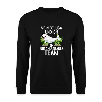 Beluga Wal Meerestier Lustiges Geschenk Beluga - Unisex Pullover - Schwarz - Vorne - Alina (178cm) & Michal (187cm)
