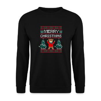 Xmas Teddy Weihnachtsgeschenk Frohe Weihnachten - Unisex Pullover - Schwarz - Vorne - Alina (178cm) & Michal (187cm)