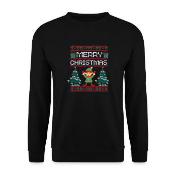 Xmas Elf Weihnachtsgeschenk Frohe Weihnachten - Unisex Pullover - Schwarz - Vorne - Alina (178cm) & Michal (187cm)