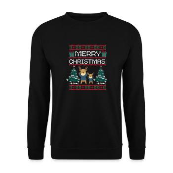 Xmas Rentier Weihnachtsgeschenk Frohe Weihnachten - Unisex Pullover - Schwarz - Vorne - Alina (178cm) & Michal (187cm)