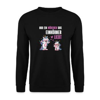 Fantasy Tierliebhaber Mädchen Geschenk Einhorn - Unisex Pullover - Schwarz - Vorne - Alina (178cm) & Michal (187cm)