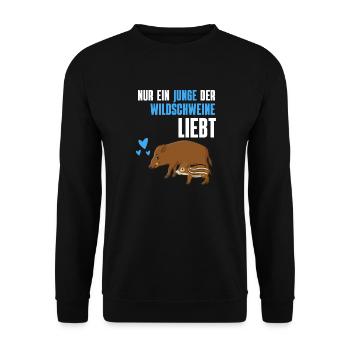 Nur ein Junge der Wildschweine liebt Wildschwein - Unisex Pullover - Schwarz - Vorne - Alina (178cm) & Michal (187cm)