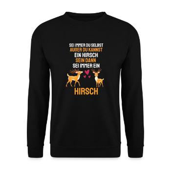 Lustiges Geschenk Wald Tier Tierfreund Hirsch - Unisex Pullover - Schwarz - Vorne - Alina (178cm) & Michal (187cm)