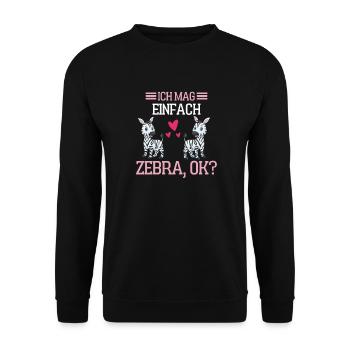Tier Afrika Tierliebhaber Geschenk Lustiges Zebra - Unisex Pullover - Schwarz - Vorne - Alina (178cm) & Michal (187cm)