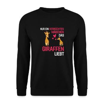 Afrika Tierliebhaber Mädchen Geschenk Giraffe - Unisex Pullover - Schwarz - Vorne - Alina (178cm) & Michal (187cm)
