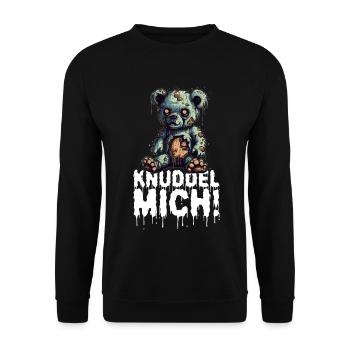 Zombie Teddy Halloween Horror Monster Knuddel Mich - Unisex Pullover - Schwarz - Vorne - Alina (178cm) & Michal (187cm)
