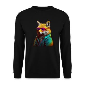 Fuchs mit Sonnenbrille Bunt Coole Füchse Waldtier - Unisex Pullover - Schwarz - Vorne - Alina (178cm) & Michal (187cm)