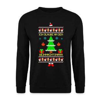 Ich glaube an Nikolaus Ugly Xmas - Unisex Pullover - Schwarz - Vorne - Alina (178cm) & Michal (187cm)