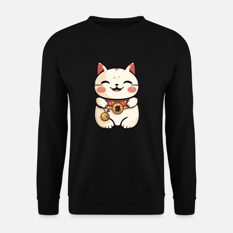 Maneki Neko Cat - Anime Shirt - Unisex Pullover - Schwarz