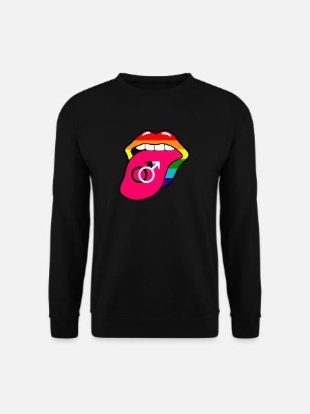 Gay pride rainbow mouth and tongue with gay symbol - Unisex Sweatshirt - black