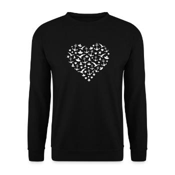 Anker Herz Muster - Unisex Pullover - Schwarz - Vorne - Alina (178cm) & Michal (187cm)