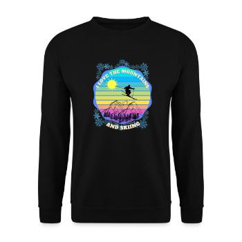 Ich liebe Die schönen Berge und das Skifahren - Unisex Pullover - Schwarz - Vorne - Alina (178cm) & Michal (187cm)