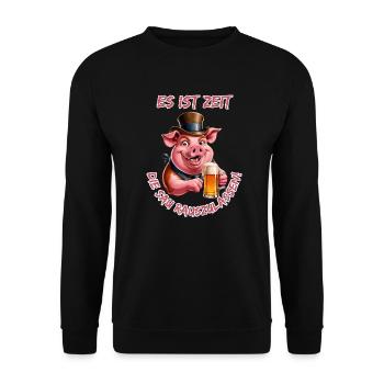 Es ist Zeit die Sau Rauszulassen!-Coole Party Sau - Unisex Pullover - Schwarz - Vorne - Alina (178cm) & Michal (187cm)