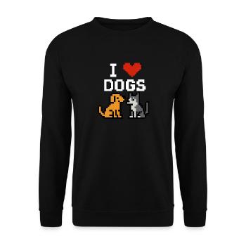 I ❤️ DOGS – Retro Pixel Art Design - Unisex Pullover - Schwarz - Vorne - Alina (178cm) & Michal (187cm)