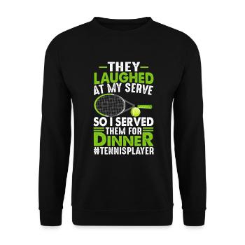 Serviert Zum Abendessen Tennisspieler Trainer - Unisex Pullover - Schwarz - Vorne - Alina (178cm) & Michal (187cm)