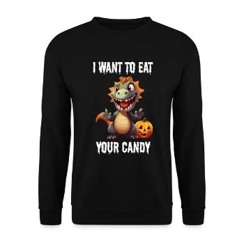 Hungry dinosaur celebrates Halloween with candy - Unisex Sweatshirt - black - Front - Alina (178cm) & Michal (187cm)