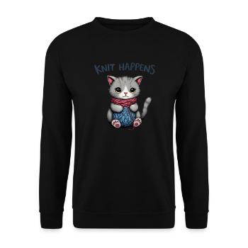 Knit Happens - Knitting Gray Cat with Yarn - Unisex Sweatshirt - black - Front - Alina (178cm) & Michal (187cm)