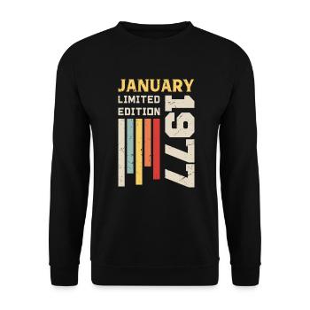 Janvier 1977 - Cadeau anniversaire Janvier 1977 - Sweat-shirt Unisexe - noir - Devant - Alina (178cm) & Michal (187cm)