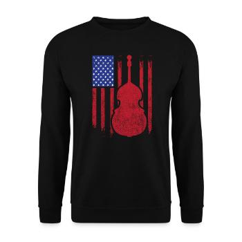 Retro Distressed Double Bass American Flag Geschenk - Unisex Pullover - Schwarz - Vorne - Alina (178cm) & Michal (187cm)