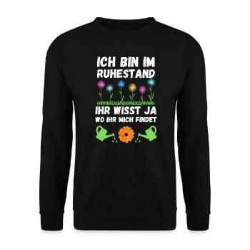 Rente Garten Rentner Gärtner Blumen Ruhestand - Unisex Pullover - Schwarz - Vorne - Alina (178cm) & Michal (187cm)