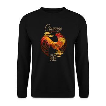 Chinesischer Tierkreis Tiere Astrologie Geometrischer Hahn - Unisex Pullover - Schwarz - Vorne - Alina (178cm) & Michal (187cm)